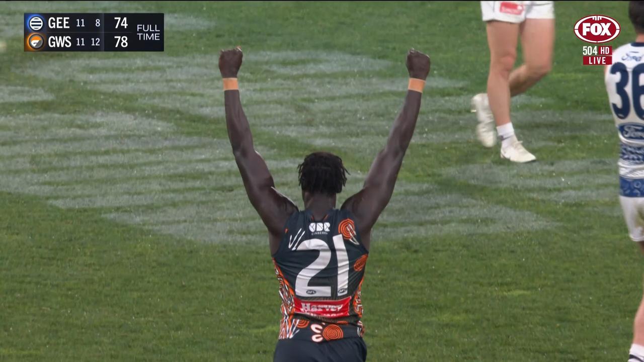 Leek Aleer celebrates after the huge win. Photo: Fox Sports