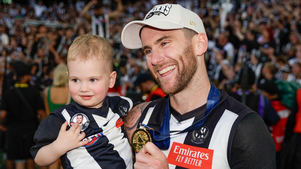 MELBOURNE, AUSTRALIA - SEPTEMBER 30: Jeremy Howe of the Magpies poses for a photo the 2023 AFL Grand Final match between the Collingwood Magpies and the Brisbane Lions at the Melbourne Cricket Ground on September 30, 2023 in Melbourne, Australia. (Photo by Russell Freeman/AFL Photos via Getty Images)