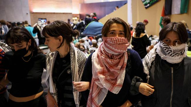 Pro-Palestinian students hold a protest at the University of Melbourne on Wednesday. Picture: AFP