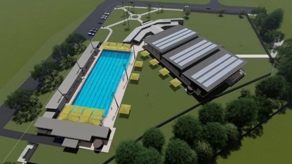 Artist impression of Stage One Grafton Pool redevelopment looking north to Turf St.