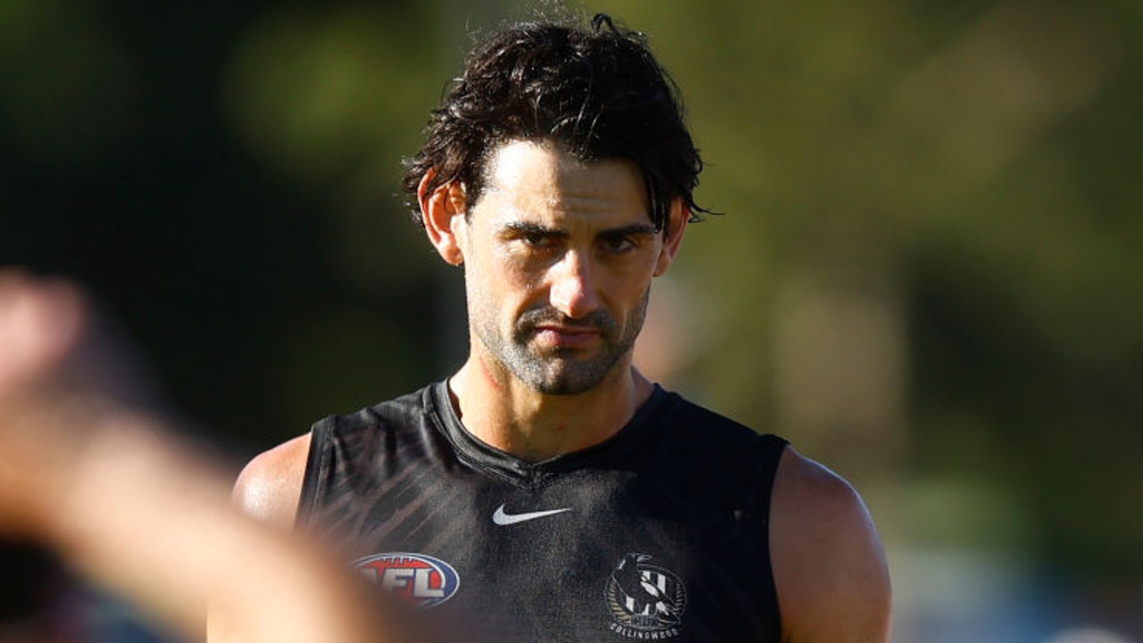 MELBOURNE, AUSTRALIA - FEBRUARY 12: Brodie Grundy of the Magpies is seen during a Collingwood Magpies AFL training session at Holden Centre on February 12, 2022 in Melbourne, Australia. (Photo by Mike Owen/Getty Images)
