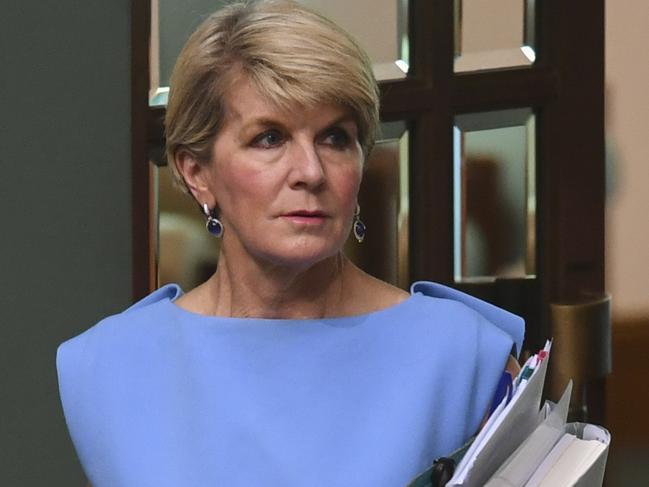 Former Foreign Minister Julie Bishop arrives during House of Representatives Question Time at Parliament House in Canberra, Tuesday, December 04, 2018. (AAP Image/Lukas Coch) NO ARCHIVING