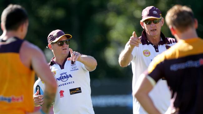 Kevin Walters and Wayne Bennett at Brisbane Broncos training in 2015. Picture: Darren England.