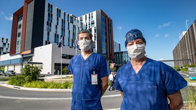 Nurses Matei Andrin and Helen Meischke at Northern Beaches Hospital. Picture: Julian Andrews.