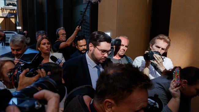 Bruce Lehrmann leaving the Federal Court on Monday with his reputation in tatters. Picture: Max Mason-Hubers