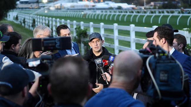 There was a huge turnout at Flemington trackwork on Thursday morning to get a glimpse of Winx. Picture: Nicole Garmston