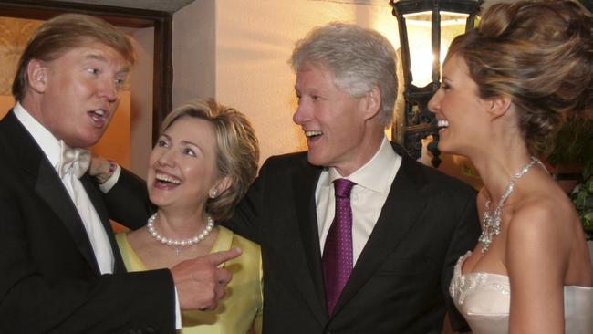 Newlyweds Donald and Melania Trump with Hillary and Bill Clinton at The Mar-a-Lago Club in January 22, 2005 in Palm Beach, Florida. Picture: Maring Photography/Getty Images/Contour by Getty Images