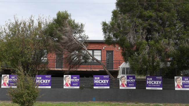 Sue Hickey said the major parties had the advantage of being able to reuse their election signage. Picture: Nikki Davis-Jones