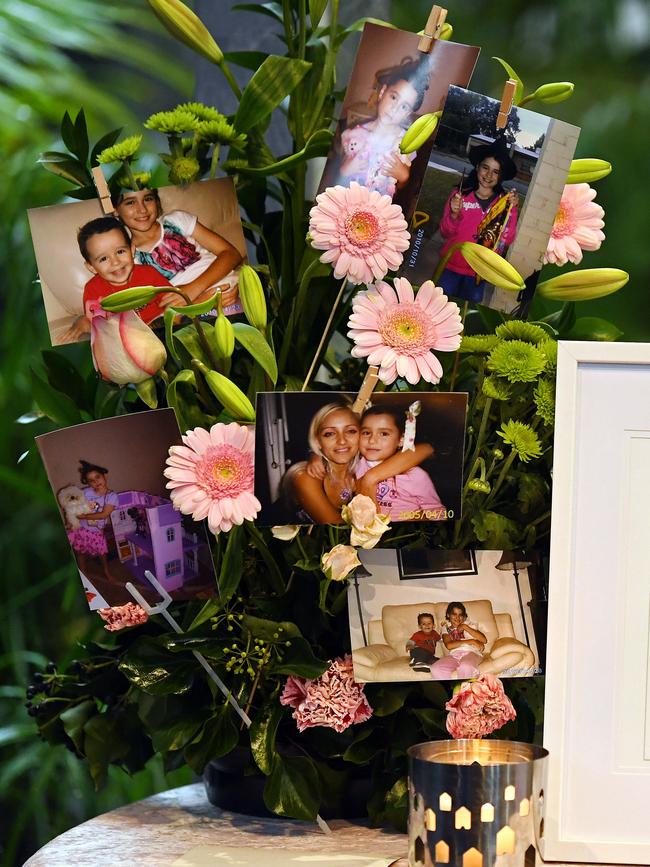 A bouquet with childhood photographs of Sabrina. Picture: Tom Huntley