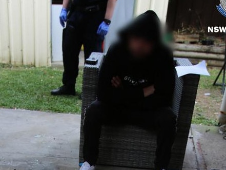 Emad Mahfoud at the scene of his arrest and the items recovered. Picture: NSW Police