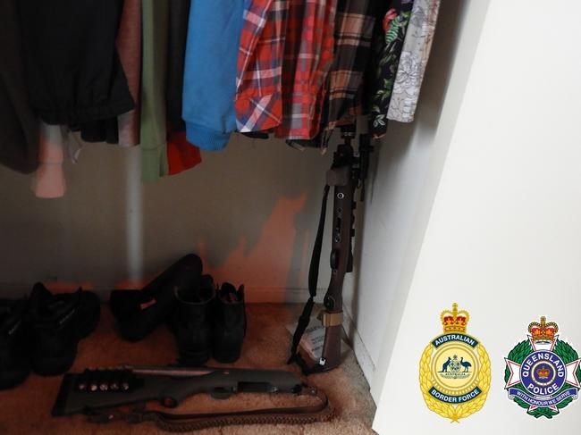 Weapons found in a closet. Picture: Queensland Police Service/Australian Border Force