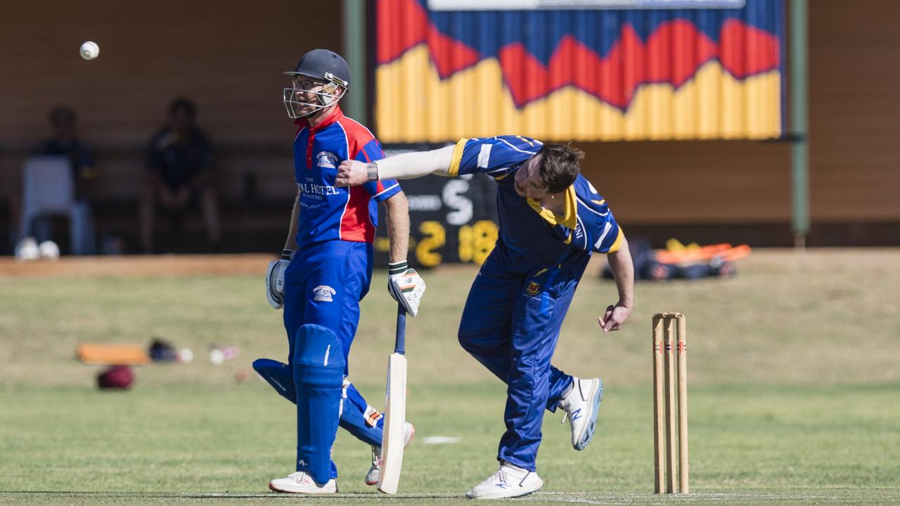 Adrian Delany bowls for University against Highfields. Picture: Kevin Farmer