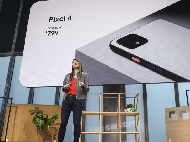 Sabrina Ellis, Google vice president of product management, introduces the new Google Pixel 4 smartphone. Picture: Getty