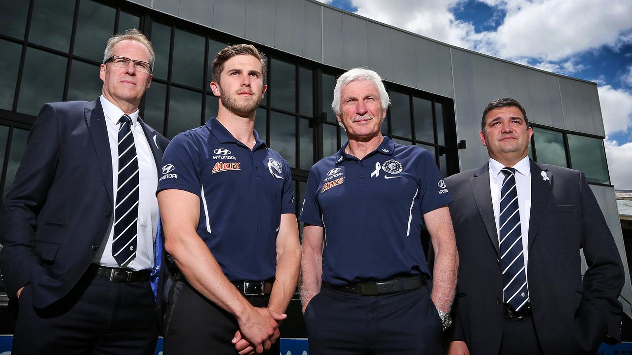 Carlton powerbrokers Steven Trigg, Marc Murphy, Mick Malthouse and Mark LoGiudice in 2014. Picture: Mark Stewart