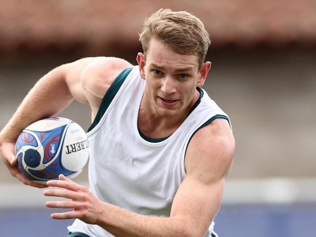 SAINT-ETIENNE, FRANCE – SEPTEMBER 14: Max Jorgensen during a Wallabies training session ahead of the Rugby World Cup France 2023, at Stade Roger Baudras on September 14, 2023 in Saint-Etienne, France. (Photo by Chris Hyde/Getty Images)