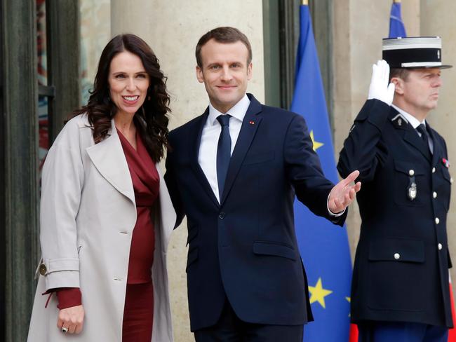 New Zealand Prime Minister, Jacinda Ardern with French Prime Minister Emmanuel Macron at the Elysee Palace this month. Picture: AP