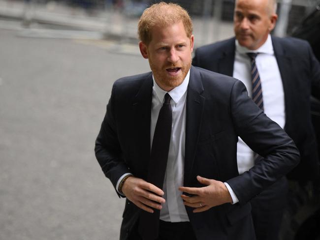 TOPSHOT - Britain's Prince Harry, Duke of Sussex, arrives to the Royal Courts of Justice, Britain's High Court, in central London on June 6, 2023. Prince Harry is expected to take the witness stand as part of claims against a British tabloid publisher, the latest in his legal battles with the press. King Charles III's younger son will become the first senior British royal to give evidence in court for more than a century when he testifies against Mirror Group Newspapers (MGN). (Photo by Daniel LEAL / AFP)