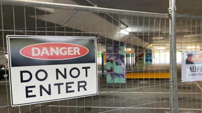 Repair works underway at the Bruce Bishop car park in Surfers Paradise.