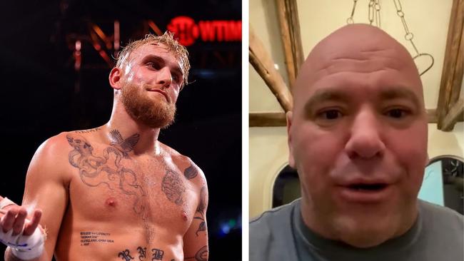 Dana White has hit back at Jake Paul. Photo: Getty Images and Twitter