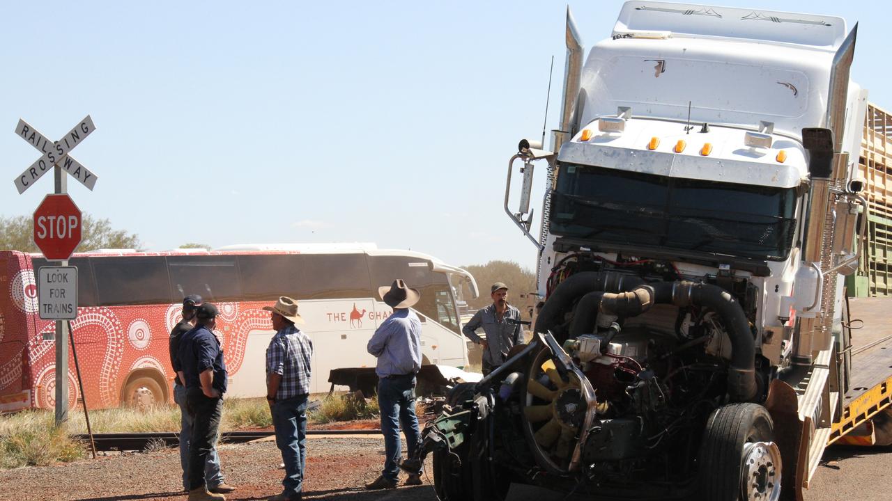 SUNDAY, September 15: A cattle truck has crashed into The Ghan on the Artlunga tourist drive, 50km north of Alice Springs. Picture: Gera Kazakov