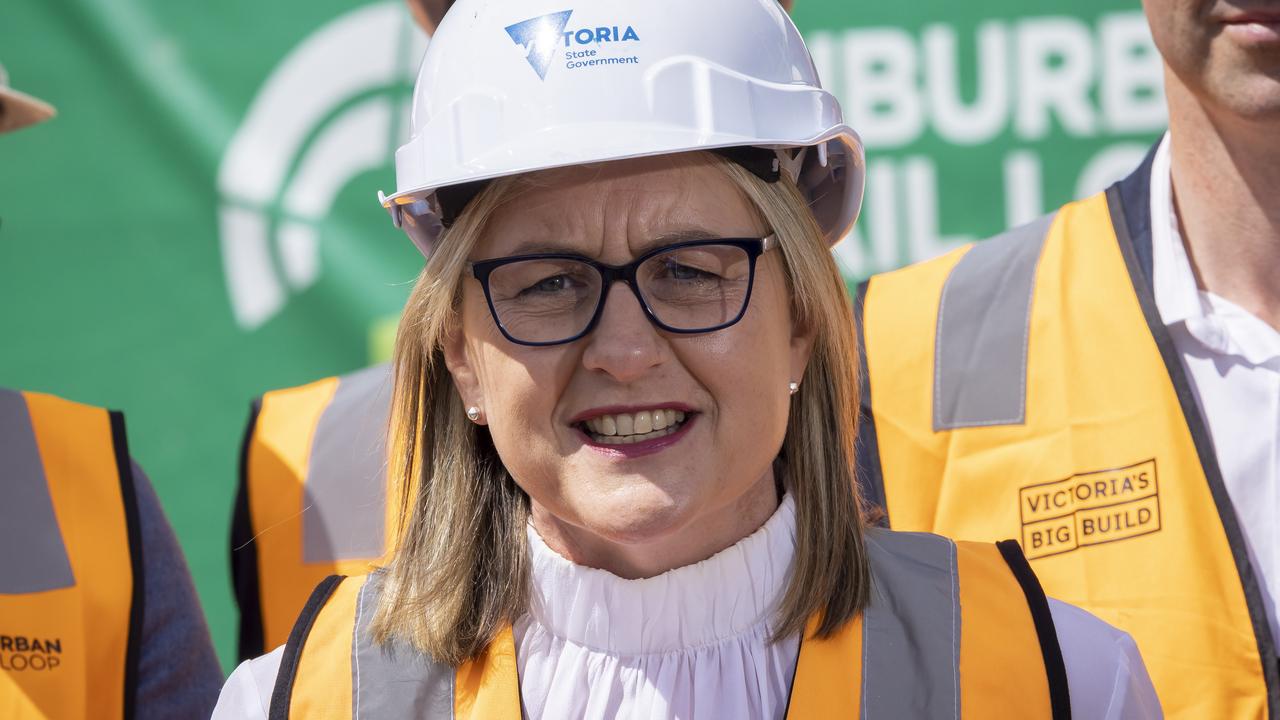 Then minister for the Suburban Rail Loop, Jacinta Allan, inspects early works in 2022. Picture: NCA NewsWire / Wayne Taylor