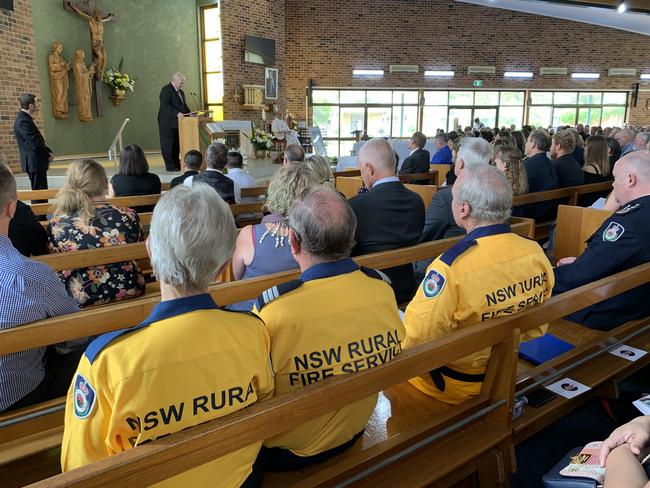 RFS firefighters attending the funeral of Colin Burns today. Picture: Tim Hunter