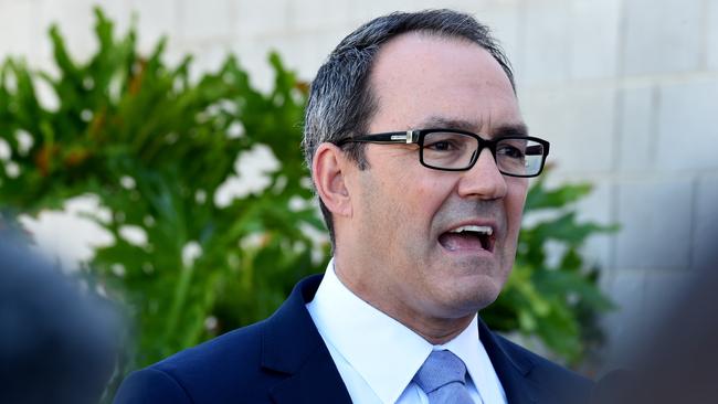 Liberal MP Corey Wingard blasts the Labor government outside the Thebarton plant. Picture: Sam Wundke