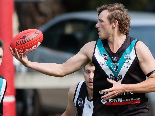 Cygnet captain Joseph Direen kicked 13 goals in the SFL Community League opening round match against Claremont. Picture: David Clark