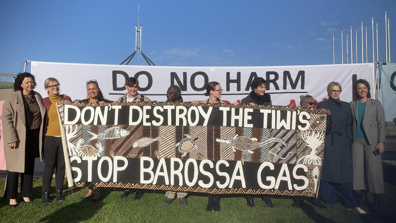 The protest also raised concerns of Santos’ plans to drill for gas in the Timor Sea, near the Tiwi Islands. Picture: Twitter