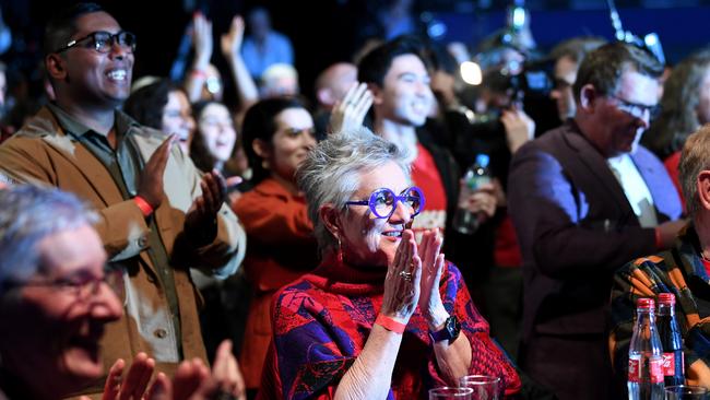 Labor supporters reacts as they watch the television broadcast during the Labor Party election night event at Canterbury-Hurlstone Park RSL Club. Picture: James D. Morgan/Getty Images