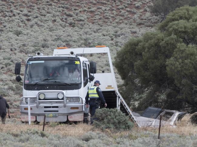 , Scene of a fatal crash west of Port Augusta on Tuesday 19 December at the Eyre Highway at Lincoln Gap after a truck and SUV collided., The driver and sole occupant of the Lexus SUV, a 31-year-old man from Ceduna, sadly died in the crash. Picture: Peter Taylor