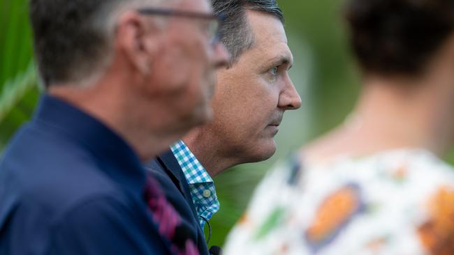 Chief Minister Michael Gunner, Opposition Leader Lia Finocchiaro and Territory Alliance leader Terry Mills debate the upcoming 2020 NT election at Darwin's Waterfront, hosted by Sky News and NT News. Picture: Che Chorley