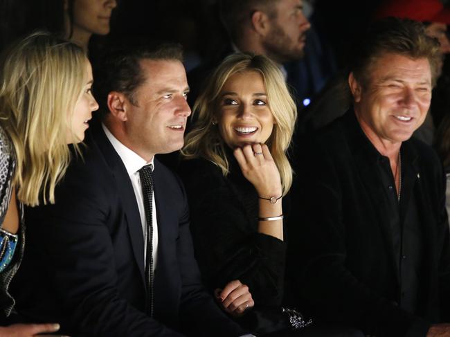 Karl Stefanovic, new partner Yasmine Yarbrough and Richard Wilkins attend the Justin Cassin show at Mercedes-Benz Fashion Week Resort 18 Collections at Carriageworks on May 15, 2017 in Sydney, Australia. Picture: News Corp Australia