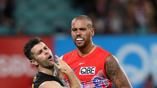 Sydney forward Lance Franklin faces a one-match ban for striking Richmond's Trent Cotchin. Picture: Phil Hillyard