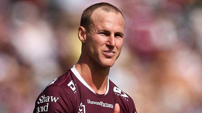 SYDNEY, AUSTRALIA - MARCH 04: Daly Cherry-Evans of the Sea Eagles signals to team mates during the round one NRL match between the Manly Sea Eagles and the Canterbury Bulldogs at 4 Pines Park on March 04, 2023 in Sydney, Australia. (Photo by Cameron Spencer/Getty Images)