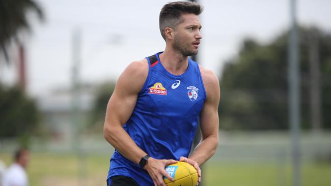 New recruit Stefan Martin steps out for a training session at Whitten Oval. Picture: Western Bulldogs