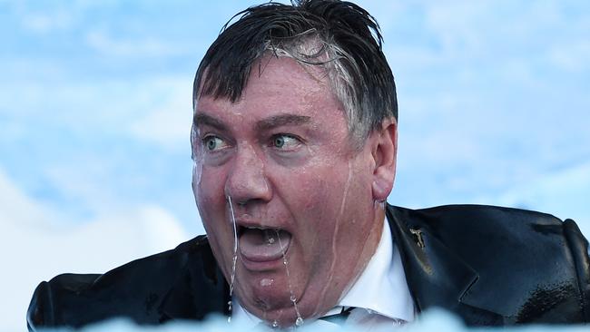 Collingwood president Eddie McGuire takes part in the Big Freeze Ice Slide challenge fundraising event on Monday June 13, where he made the comments about wanting to drown journalist Caroline Wilson.