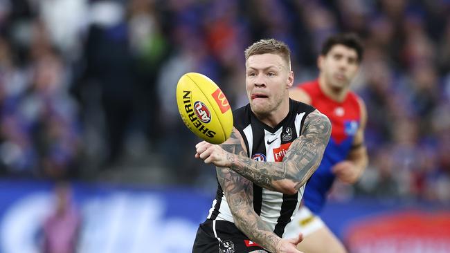 Jordan De Goey during of the 2nd quarter of the Queens’s Birthday clash against Melbourne. Picture: Michael Klein