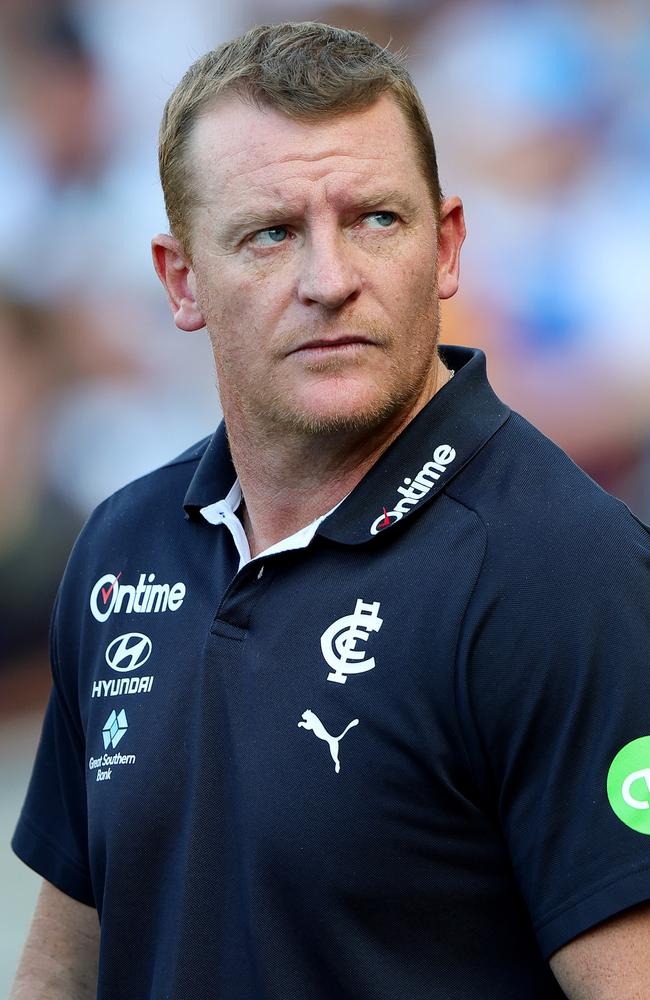 Michael Voss denied there was a culture issue at the Blues. Picture: Sarah Reed/AFL Photos via Getty Images