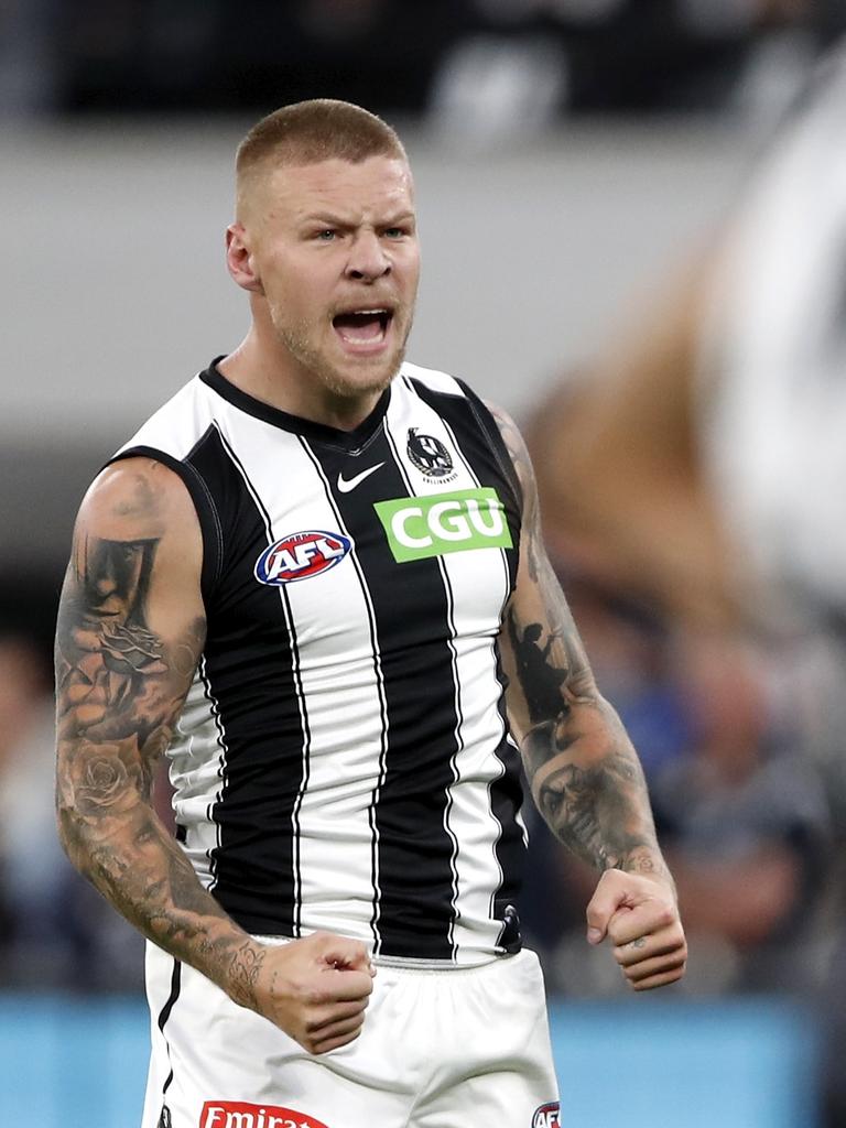 Collingwood’s iconic black and white stripes. (Photo by Dylan Burns/AFL Photos via Getty Images)