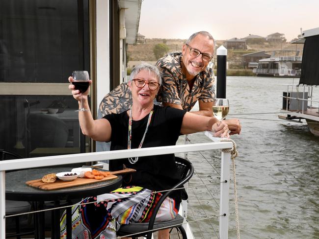 Donna and Steve Williams on their houseboat in Mannum which is where they live fulltime. STORY: Council on the Ageing, on older people moving to rural areas for lifestyle reasons. Donna and her husband Steve lived in the city years ago but now live on a houseboat at Mannum Waters and love it.  Picture: Tricia Watkinson