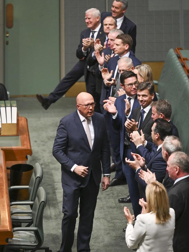 Peter Dutton is running out of time and Anthony Albanese is holding the stopwatch. Picture: NCA NewsWire/Martin Ollman