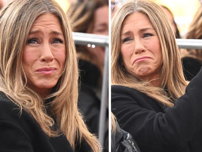 Jen Aniston holds back tears at public event