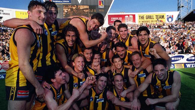 The Hawks celebrate after their 85-point win over Sydney.