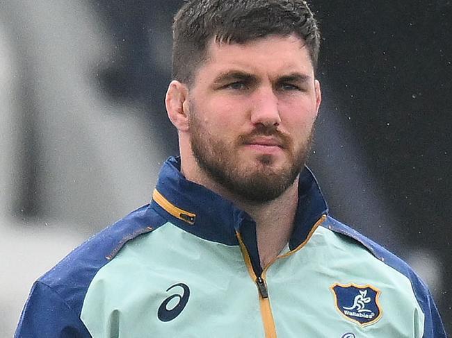 MELBOURNE, AUSTRALIA - JULY 09: Liam Wright of the Wallabies watches on during a Wallabies training session at Lakeside Stadium on July 09, 2024 in Melbourne, Australia. (Photo by Morgan Hancock/Getty Images)