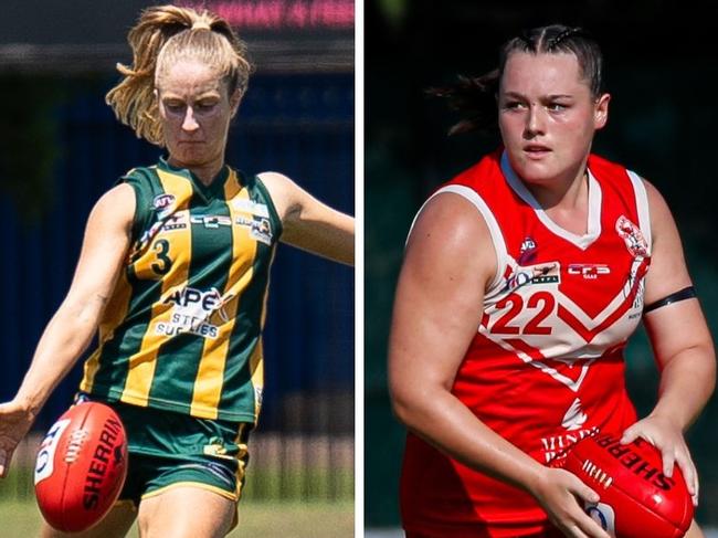 Steph Lawrence playing for PINT and Kierra Zerafa for Waratah in the 2024-25 NTFL season.