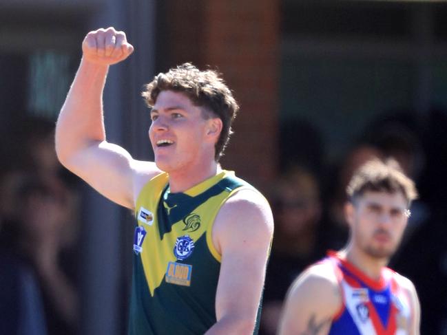 Will Sheahan celebrates a goal in the GFL grand final. Picture: Mark Wilson