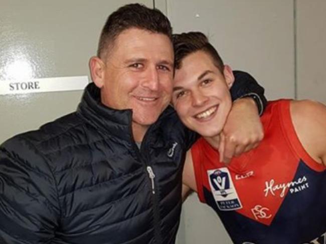 Mitch Cox with dad Nick after a Casey's VFL win in 2017.