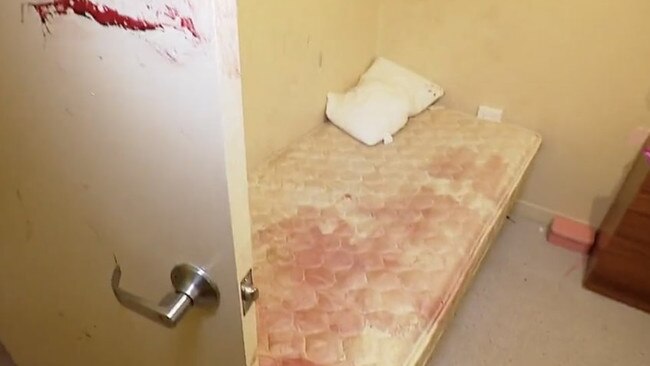 A blood-soaked mattress was seen in the home after the attack. Photo: Channel 9