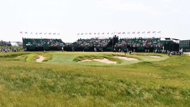 A general view of the 9th green during a practice round prior to the 2017 U.S. Open at Erin Hills.